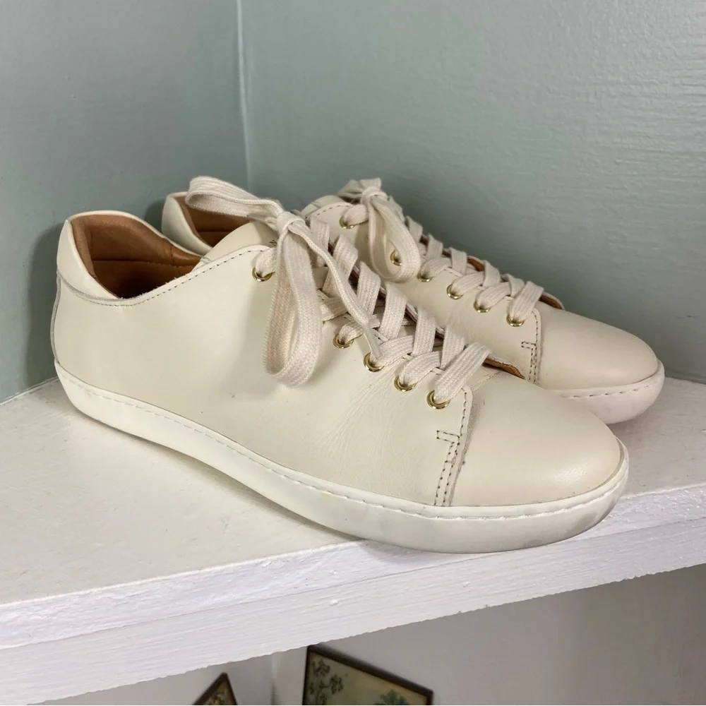 Sezane Cream White Jack Leather Trainers Women's Size 8 Sneakers Shoes Lace Up - Picture 1 of 14